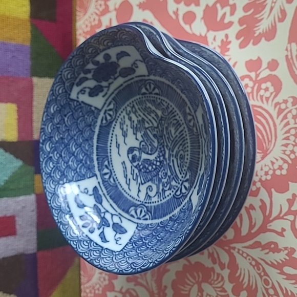 CHINOISERIE FISH MOTIF BLUE & WHITE RICE/SAUCE BOWLS SET 4 - Picture 2 of 9